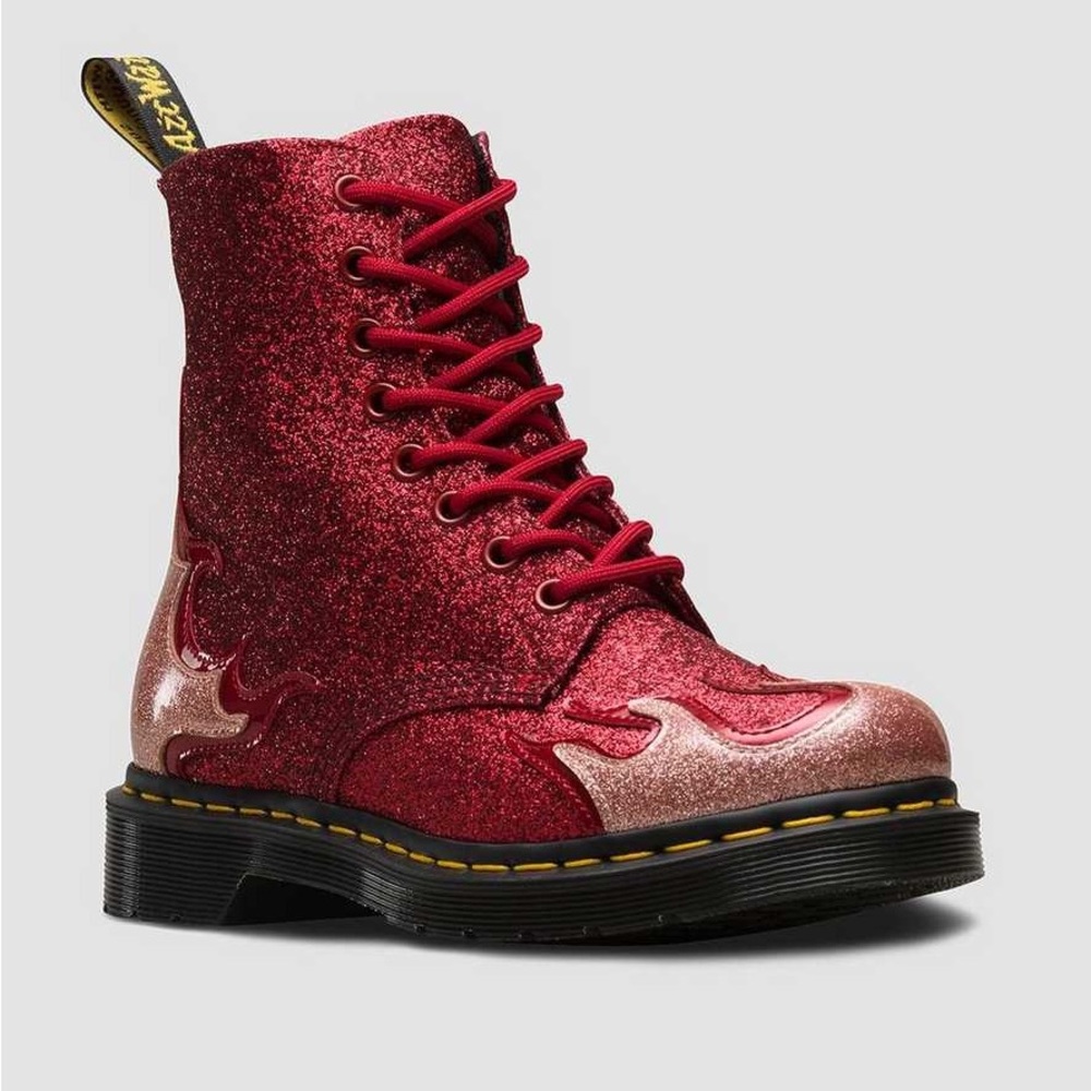1460 PASCAL FLAME IN RED - Sparkly Flame Dr. Martens Boots